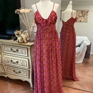 Elegant Pink Floral Print Maxi Dress